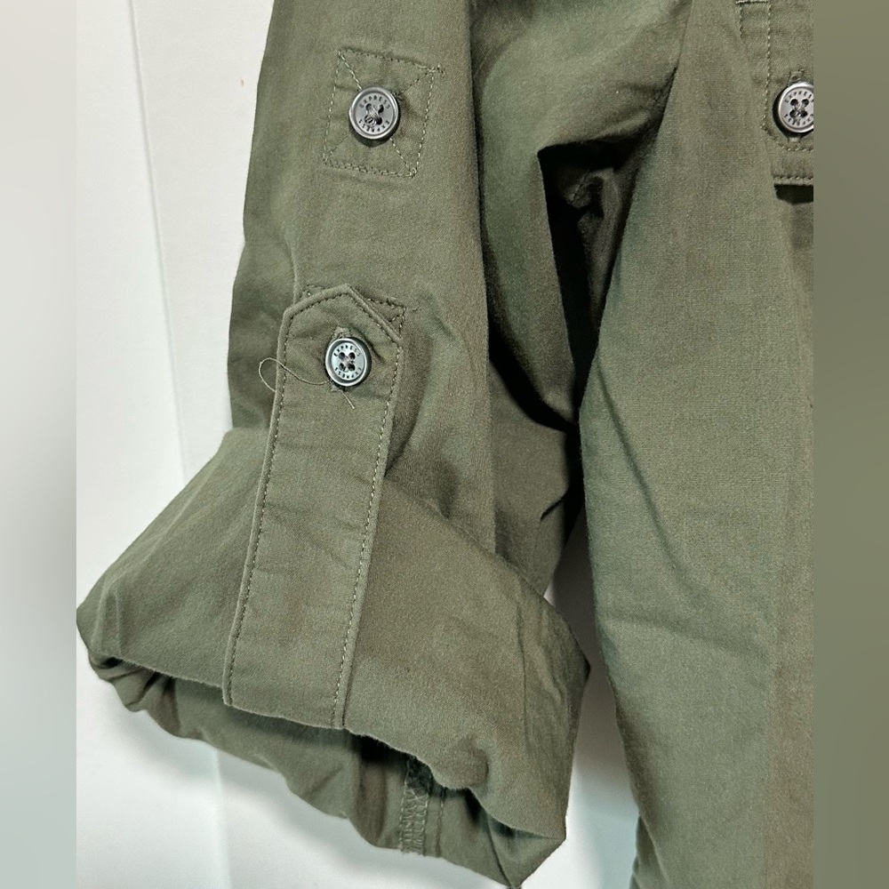 Express Design Studio Olive Green Military-Style Fitted Button Down Shirt – S - Picture 4 of 5